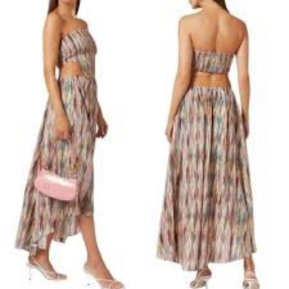 NWT MISA XS Myka Ikat $510 Strapless Cutout Smocked Cotton Blend Dress - Picture 1 of 8